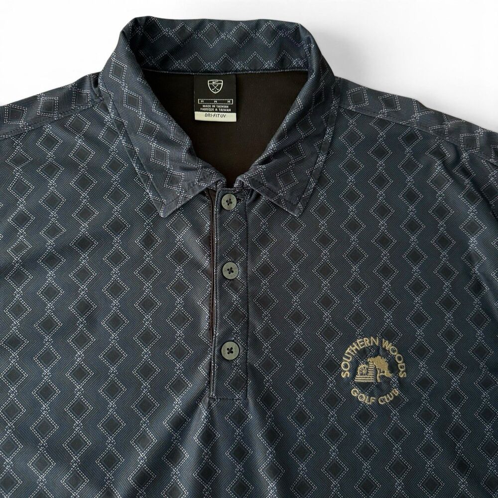 Nike Dri Fit UV Golf Polo Men M Southern Woods Blue Geometric Performance Shirt